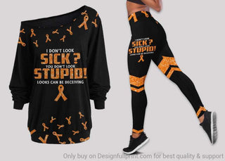 Orange I Dont Look Sick Looks Can be Deceiving Off Shoulder Long Sleeve Top and Leggings Set