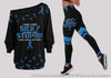 Blue I Dont Look Sick Looks Can be Deceiving Off Shoulder Long Sleeve Top and Leggings Set