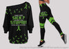 Green I Dont Look Sick Looks Can be Deceiving Off Shoulder Long Sleeve Top and Leggings Set