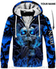 Skull Gift Personalized Blue Eyes Screaming Skull Unisex Fleece Zip Up Hoodie