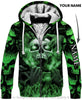 Skull Gift Personalized Green Eyes Screaming Skull Unisex Fleece Zip Up Hoodie