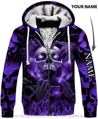 Skull Gift Personalized Purple Eyes Screaming Skull Unisex Fleece Zip Up Hoodie