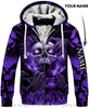 Skull Gift Personalized Purple Eyes Screaming Skull Unisex Fleece Zip Up Hoodie
