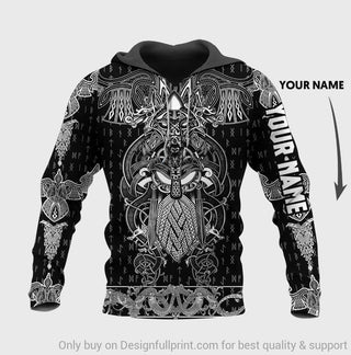 Gift For Viking Lover Black And White Viking Odin Viking Pattern Personalized Unisex Hoodie