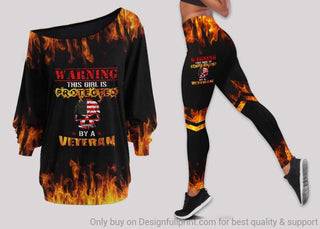 Gift For Veteran Lover Warning This Girl Is Protected By A Veteran Off Shoulder Long Sleeves Top and Leggings Set HG