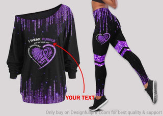 Personalized Purple Alzheimer Awareness Off Shoulder Long Sleeves Top and Leggings Set LN
