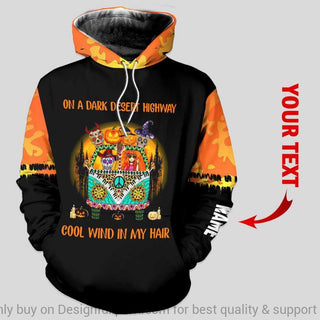 Gift For Hippie Personalized Halloween Hippie On A Dark Desert Highway US Unisex Size Hoodie