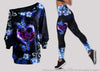 Gift For Butterfly Lover Butterfly Gifts Purple And Blue Butterflies With Flowers Off Shoulder Long Sleeves Top and Leggings Set HG