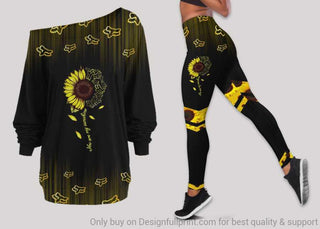 Gift For Hippie FX Racing Sunflower You Are My Sunshine Off Shoulder Long Sleeves Top and Leggings Set