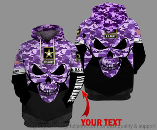 Skull Gift Gift For Army Personalized Purple Army Skull Unisex Size Hoodie LN