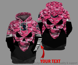 Skull Gift Gift For Veteran Lover Personalized Pink Skull Female Veteran US Unisex Size Hoodie LN