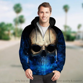 Skull Gift Skull Blue Lighting Unisex Zip Up Hoodie 021