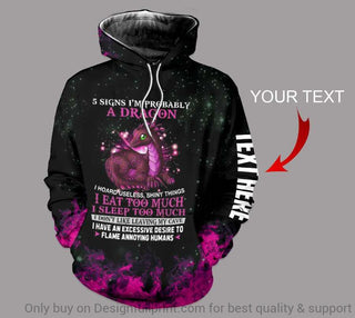 Gift For Dragon Lover Personalized  Five Signs I Am Probably A Dragon Us Unisex Hoodie