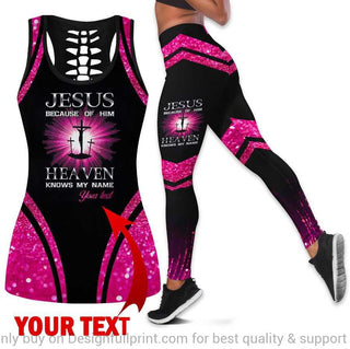Gift For Christian Personalized Pink Jesus Because Of Him Heaven Knows My Name  Tank Top And Leggings Set HG
