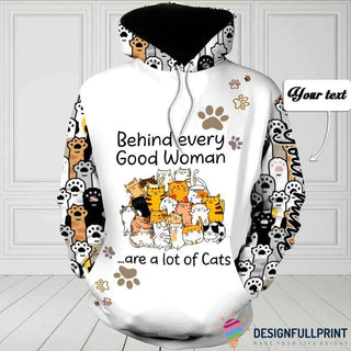 Behind Every Good Woman Are A Lot Of Cats Personalized Unisex Hoodie Gifts For Cat Lovers