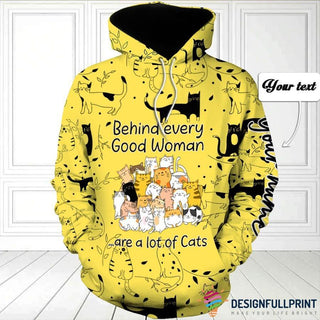 Yellow Behind Every Good Woman Are A Lot Of Cats Personalized Unisex Hoodie Gifts For Cat Lovers