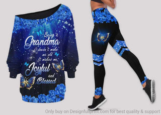 Being a Grandma Make Me Joyful and Blessed Off Shoulder Long Sleeves Top and Leggings Set