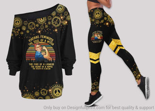 Gift For Hippie Vintage Feminists The Soul Of A Witch Off Shoulder Long Sleeves Top and Leggings Set
