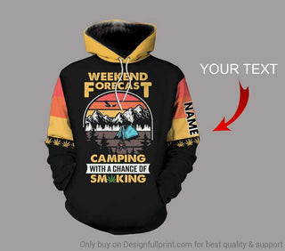 Gift For Camper Gift For Hippie Personalized Weekend Forecast Camping With A Chance Of Smoking US Unisex Hoodie