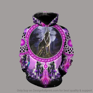 Gift For Native American Gift For Wolf Lover Native American Wolf Pullover Hoodie or Zipup or Long Sleeve Shirt Unisex Size