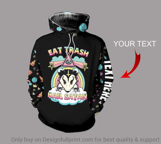 Personalized Eat Trash Hail Satan Raccoon  US Unisex Size Hoodie