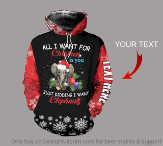 Gift For Elephant Lover Personalized All I Want For Christmas is Elephants US Unisex Size Hoodie