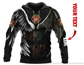 Skull Gift Gift For Army US Marine Corps Skull Angel And Devil Personalized Unisex Hoodie HG