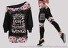Floral Am Not A Widow I Am A Wife To A Husband With Wings Off Shoulder Long Sleeves Top and Leggings Set LN Memorial Gifts