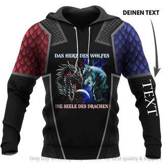 Gift For Viking Lover Gift For Wolf Lover Gift For Dragon Lover Wolf Dragon Das Herz Des Wolfes Die Seele Des Drachen Personalized Unisex Hoodie WD HG