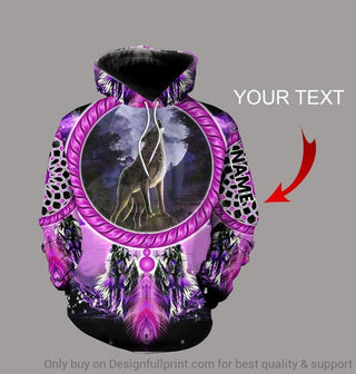 Gift For Native American Gift For Wolf Lover Purple Wolf Native Personalized Unisex Hoodie