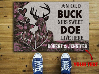 Gift For Hunting Lover Pink Deer Camo Old Buck Sweet Doe Personalized Doormat HG