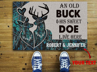 Blue Deer Camo Old Buck Sweet Doe Personalized Doormat HG