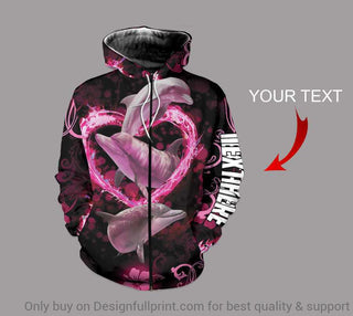 New Personalized Pink Dolphin Unisex Zip Up Hoodie