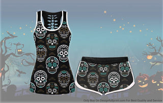 Skull Gift Teal Skull Tank And Shorts Set