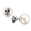 Skull Stud Earring with White Pearl Back Clip - designfullprint