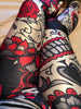 Skull & Flower Black Leggings Plus Size - designfullprint