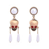 Pearls Skull Long Drop Earrings