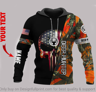 Skull Gift Gift For Hunting Lover Personalized Camo Deer Hunting American Flag Skull Us Unisex Hoodie HG