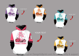 Multicolor Cancer Care And Cure Bear Personalized US Unisex Hoodie White Base
