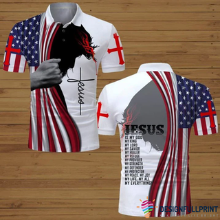 Gift For Christian Jesus Is My Everything America Flag Polo Shirt NHD