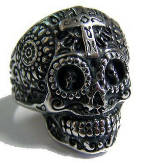 Sugar Skull with Cross Ring