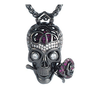 Skull Bone and Black Rose Necklace