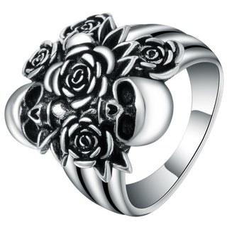 Rose Flower & Devil Death Skull Ring - designfullprint