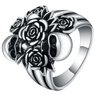 Vintage Antique Silver Flower Skull Ring