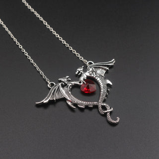 Vintage Crystal Heart Dragon Necklace