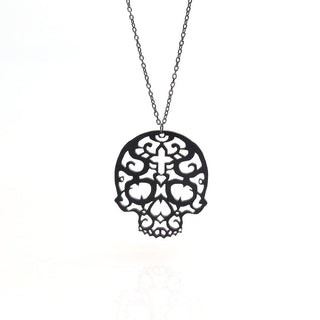 Vintage Black Acrylic Cross Skull Pendant Necklace