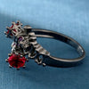 Vintage Rose Red Crystal Skull Crown Ring