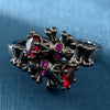 Vintage Rose Red Crystal Skull Crown Ring