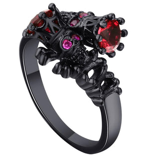 Vintage Rose Red Crystal Skull Crown Ring