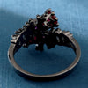 Vintage Rose Red Crystal Skull Crown Ring